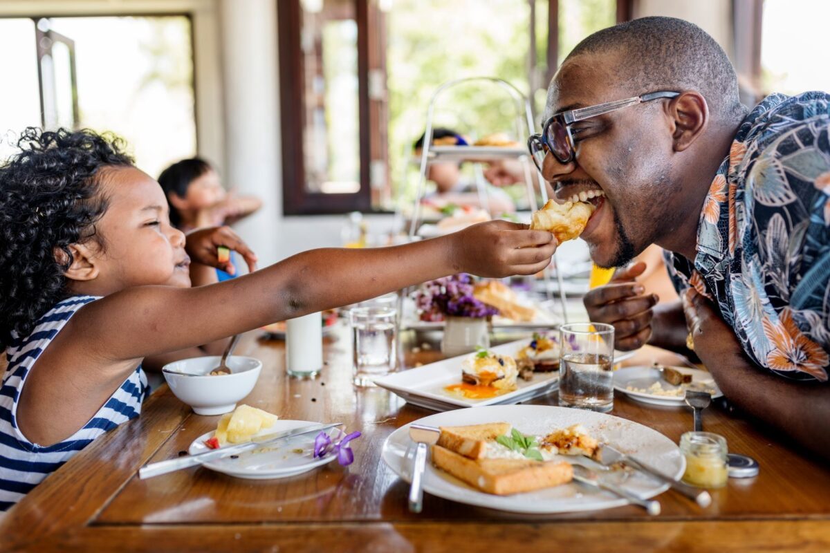 dad and daughter at kid-friendly restaurant in panama city beach