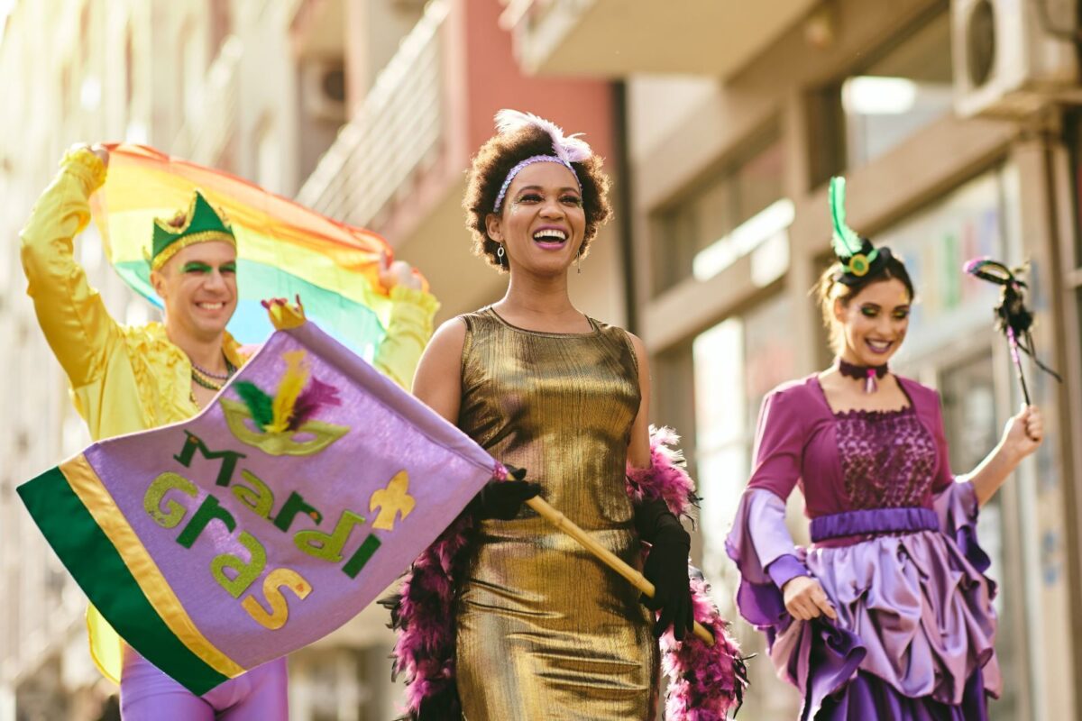 Three friends at Mardi Gras
