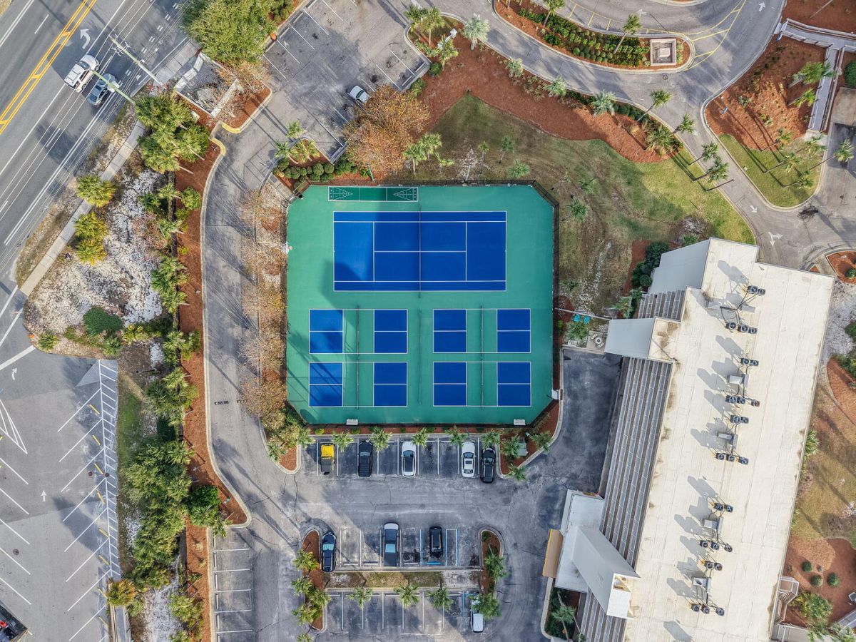 aerial view of sports courts at Dunes of Panama resort